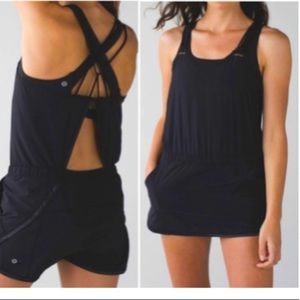 LULULEMON Sweaty Or Not Black Runsie Romper Skirted Shorts One Piece